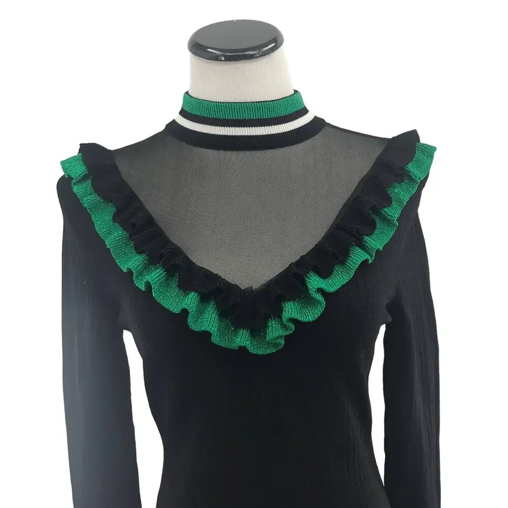 Anthropologie Moelleux Sheer Mock Neck Ruffle Top